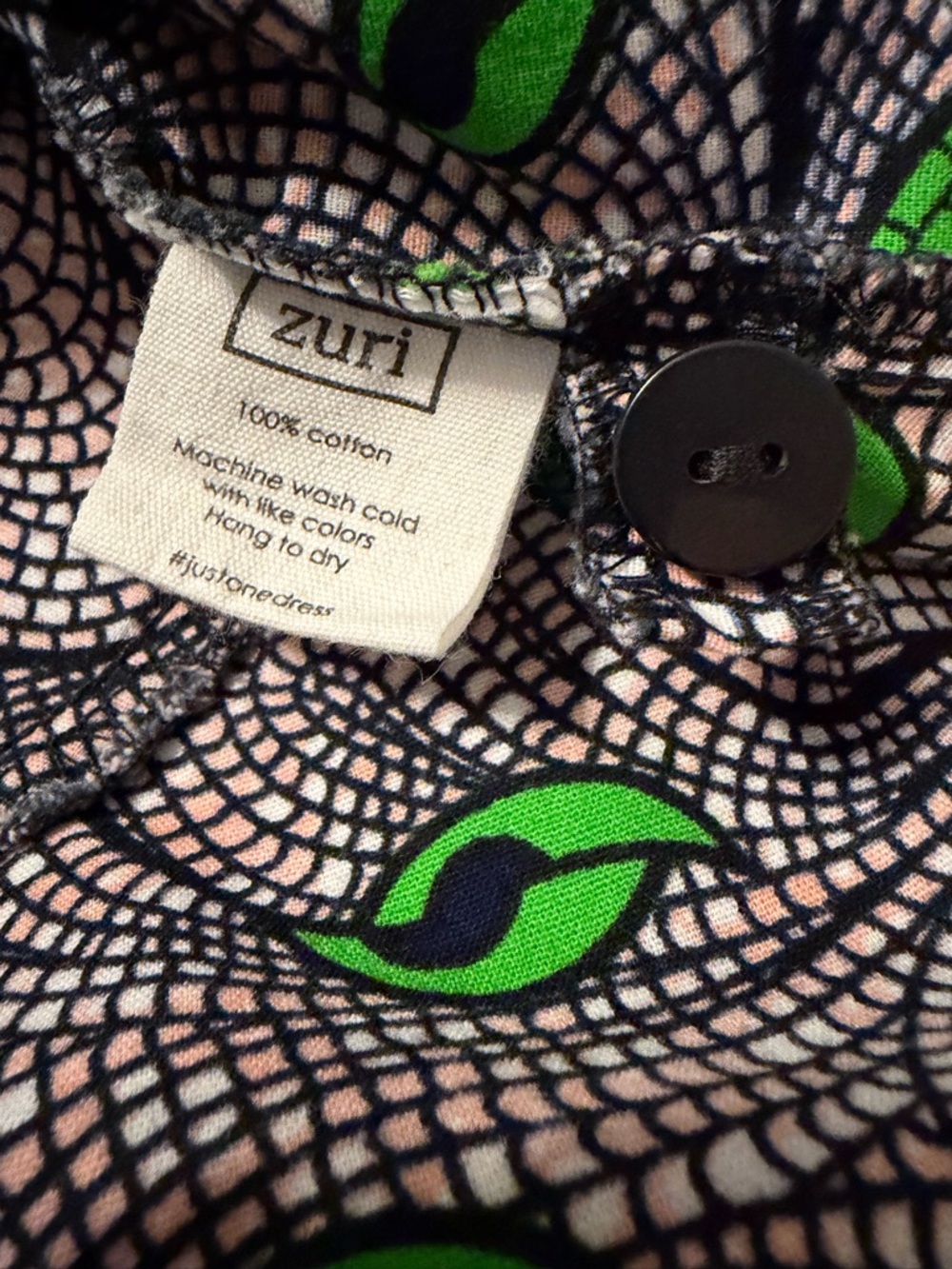 Zuri Alfalfa Green Patterned Mini Dress - Button-Front Shirt Dress - Picture 7 of 7